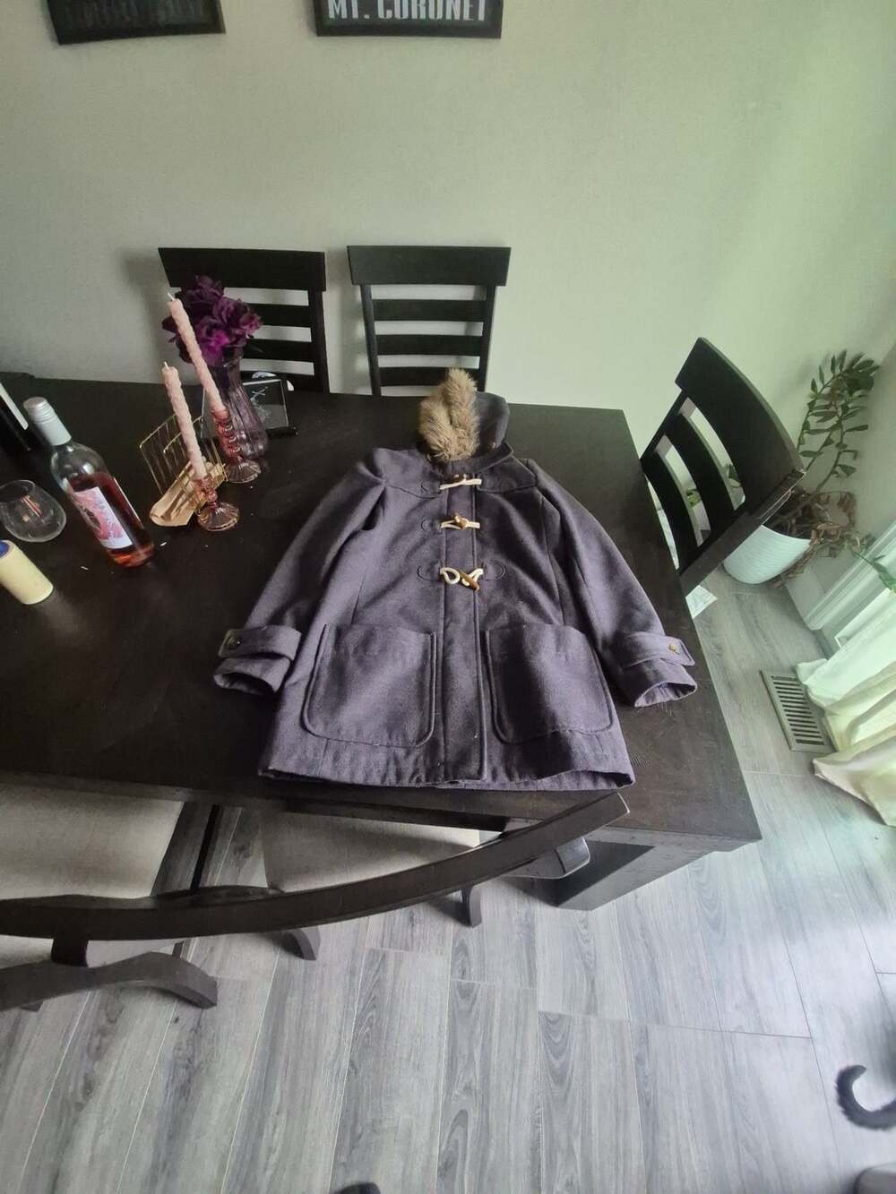 Old Navy Toggle Coat Size XS Grey Hooded Faux Fur